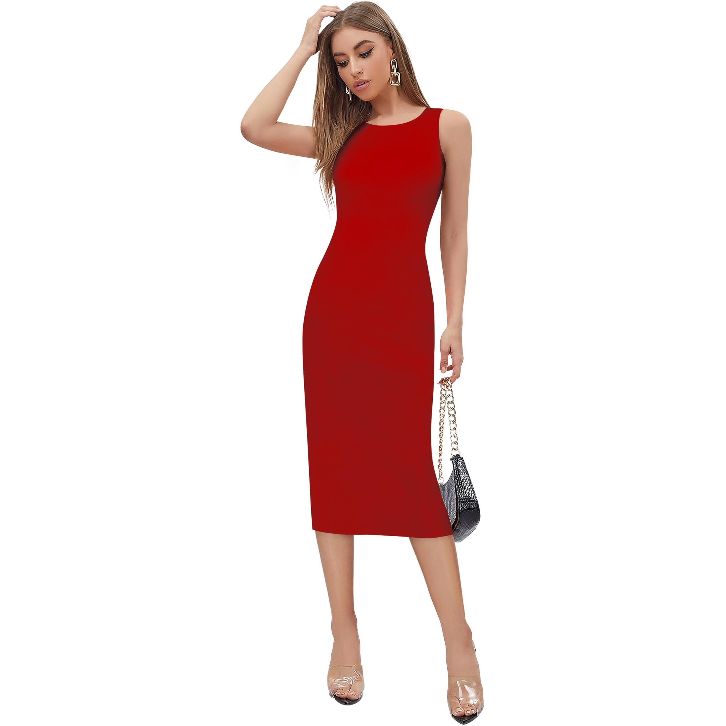 Toochki Women's Lycra Midi Bodycon (Toochki250-Dr-Cr2/Xs_Maroon