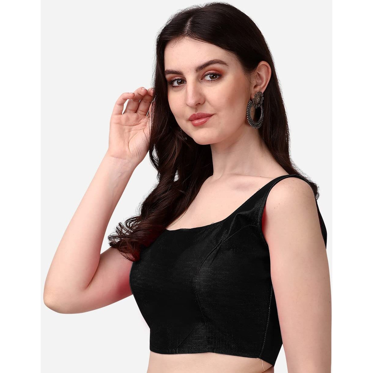 Vihu Fashion Plain Sleeveless Pattern Readymade Blouse U Neck Choli (Black, 38)