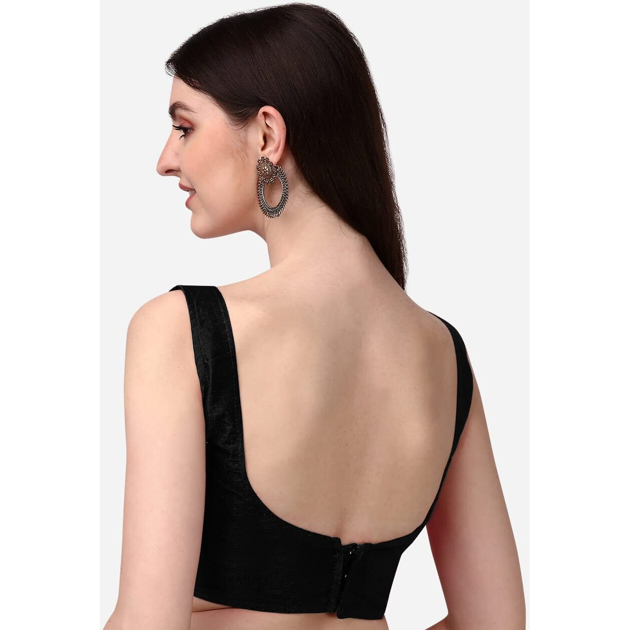 Vihu Fashion Plain Sleeveless Pattern Readymade Blouse U Neck Choli (Black, 38)