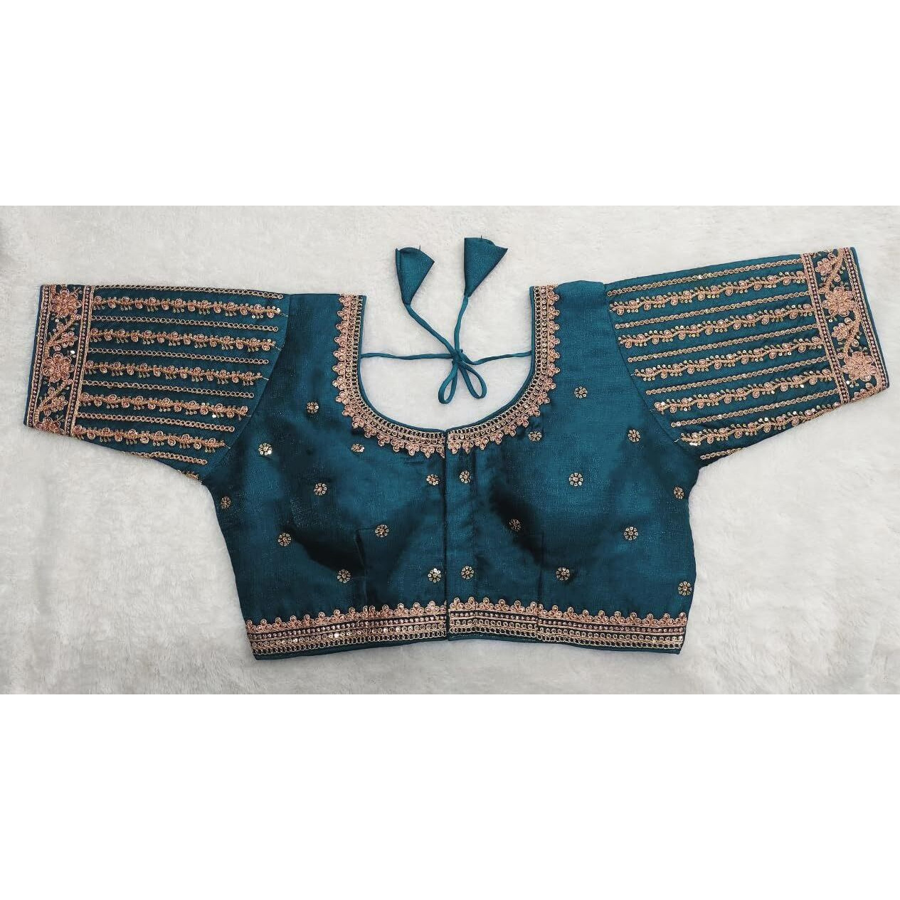 Pujia Mills Women's Readymade Blouse Embroidery Multi Coding Gold Thread Indian Ethnic Designer Stitched Women's Readymade Saree Half Sleeve Morpeach Color Blouse For Women For Saree Lehenga Choli