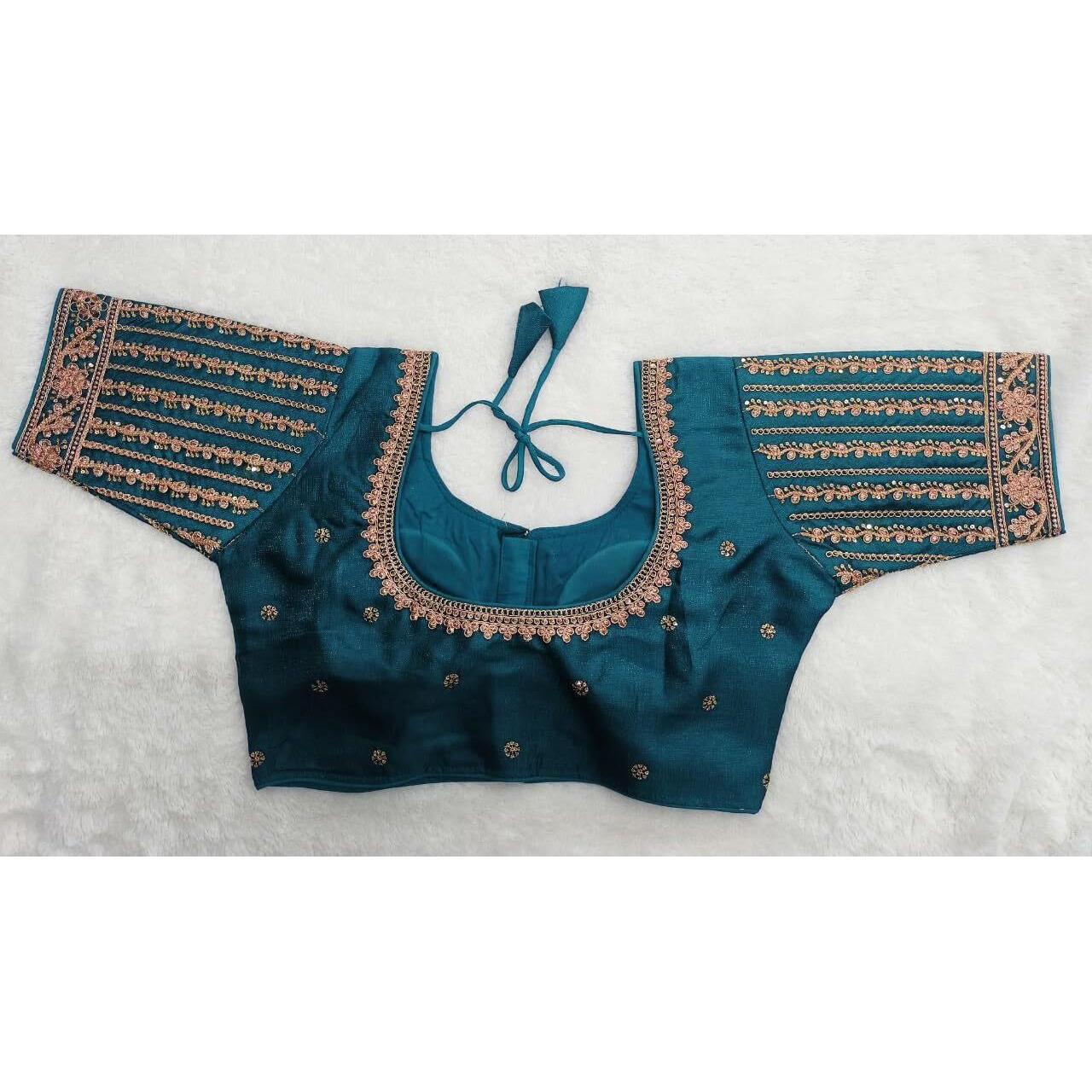 Pujia Mills Women's Readymade Blouse Embroidery Multi Coding Gold Thread Indian Ethnic Designer Stitched Women's Readymade Saree Half Sleeve Morpeach Color Blouse For Women For Saree Lehenga Choli