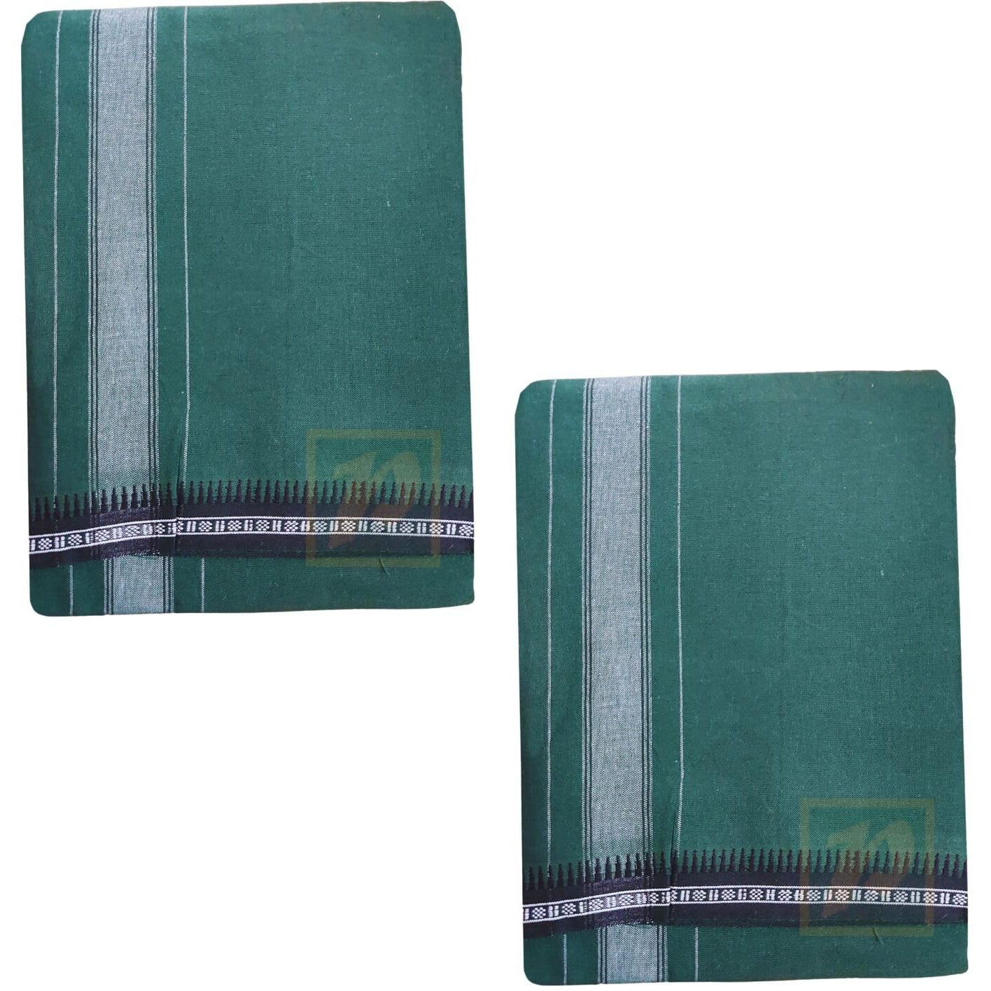 Prakasam Cotton Mens Single (1.28 X 2.00 Mtrs) Colour Thalapathi Border Dhoties/Fine Quality Single Dhoties (Olive Green)-Pack Of 2 Dhoties