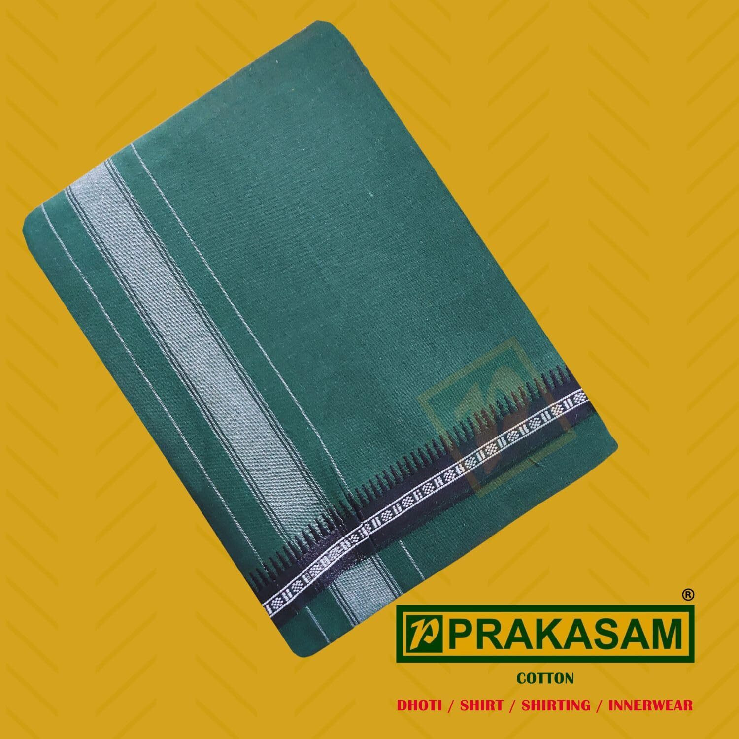 Prakasam Cotton Mens Single (1.28 X 2.00 Mtrs) Colour Thalapathi Border Dhoties/Fine Quality Single Dhoties (Olive Green)-Pack Of 2 Dhoties