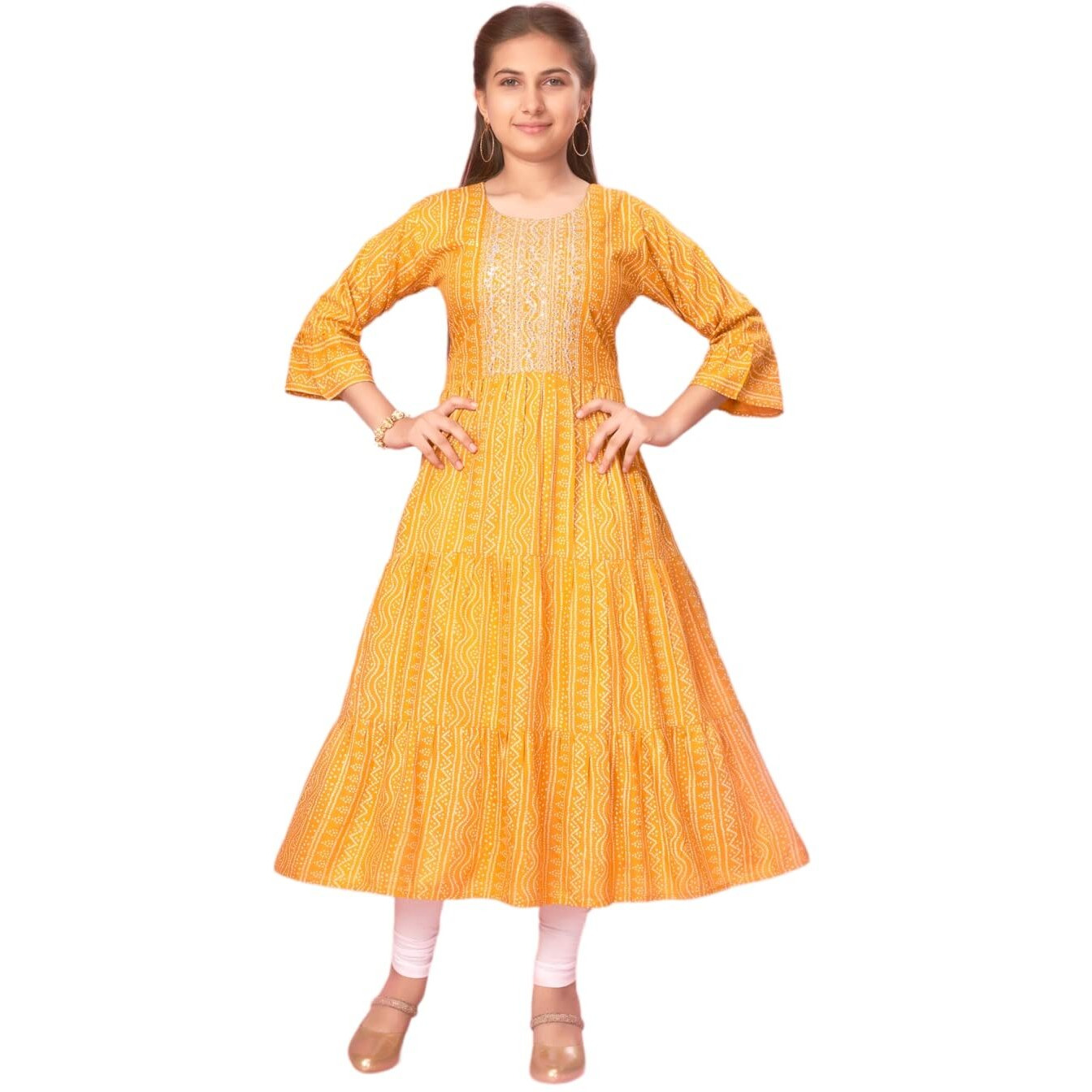 Aarika Girl's Cotton Regular Tunic Shirt (New_Kurti-K-601_Yellow