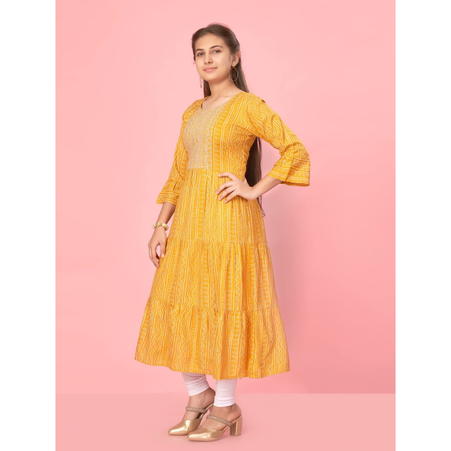 Aarika Girl's Cotton Regular Tunic Shirt (New_Kurti-K-601_Yellow