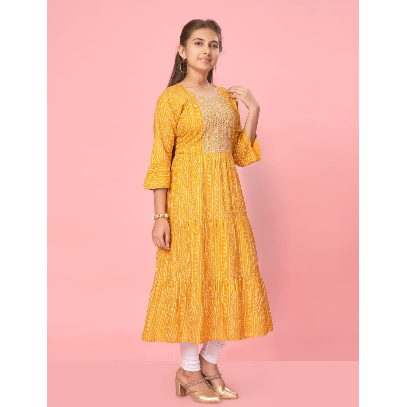 Aarika Girl's Cotton Regular Tunic Shirt (New_Kurti-K-601_Yellow