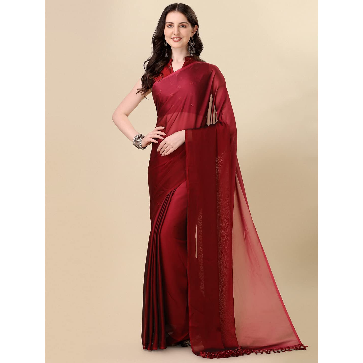 Pratham Blue Women's Sequins Silk Fancy Saree For Women With Blouse Piece (Pb-365_Red)