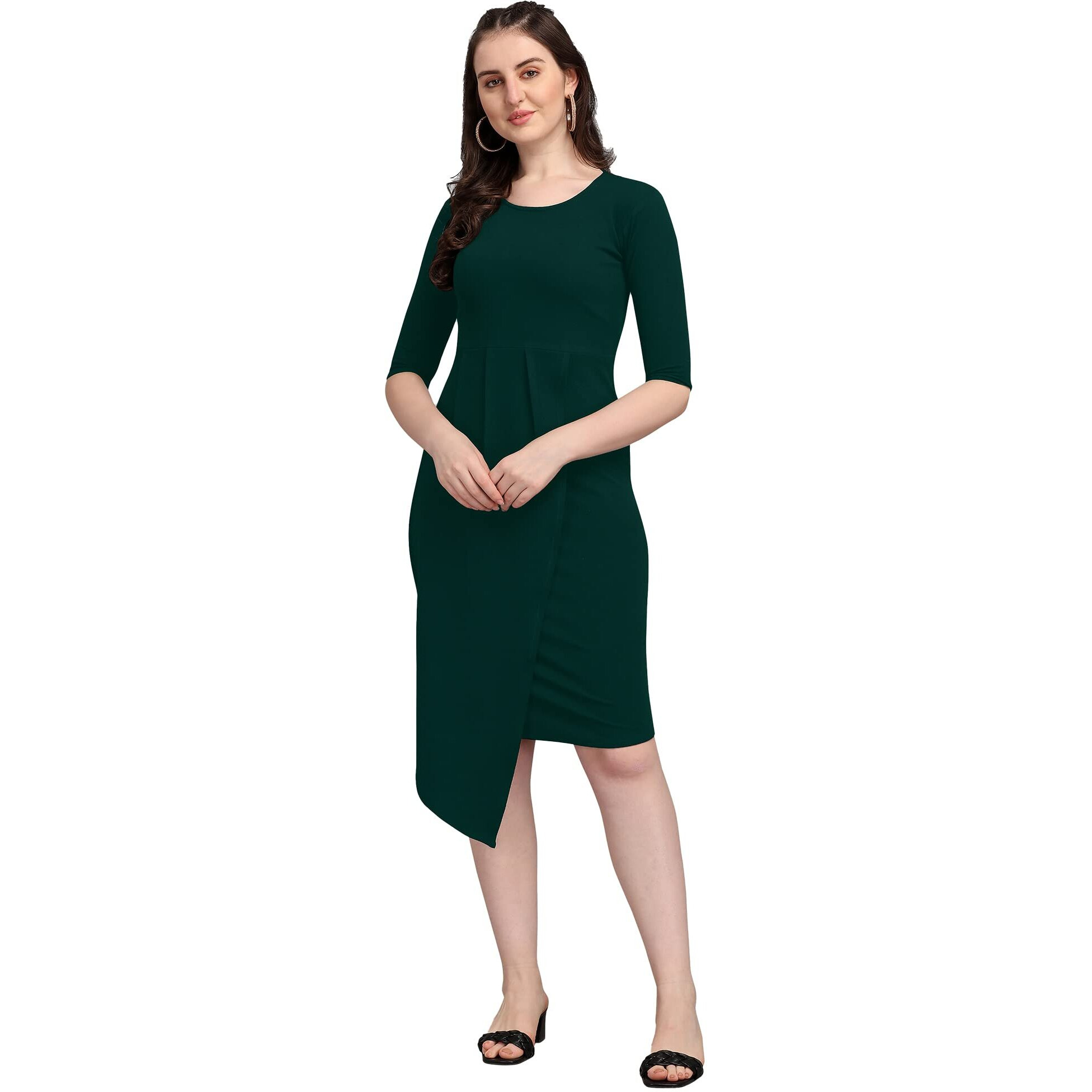 Purvaja Women's Corduroy Bodycon Knee Length Dress (Ruby-125-Gn-Xl_Green