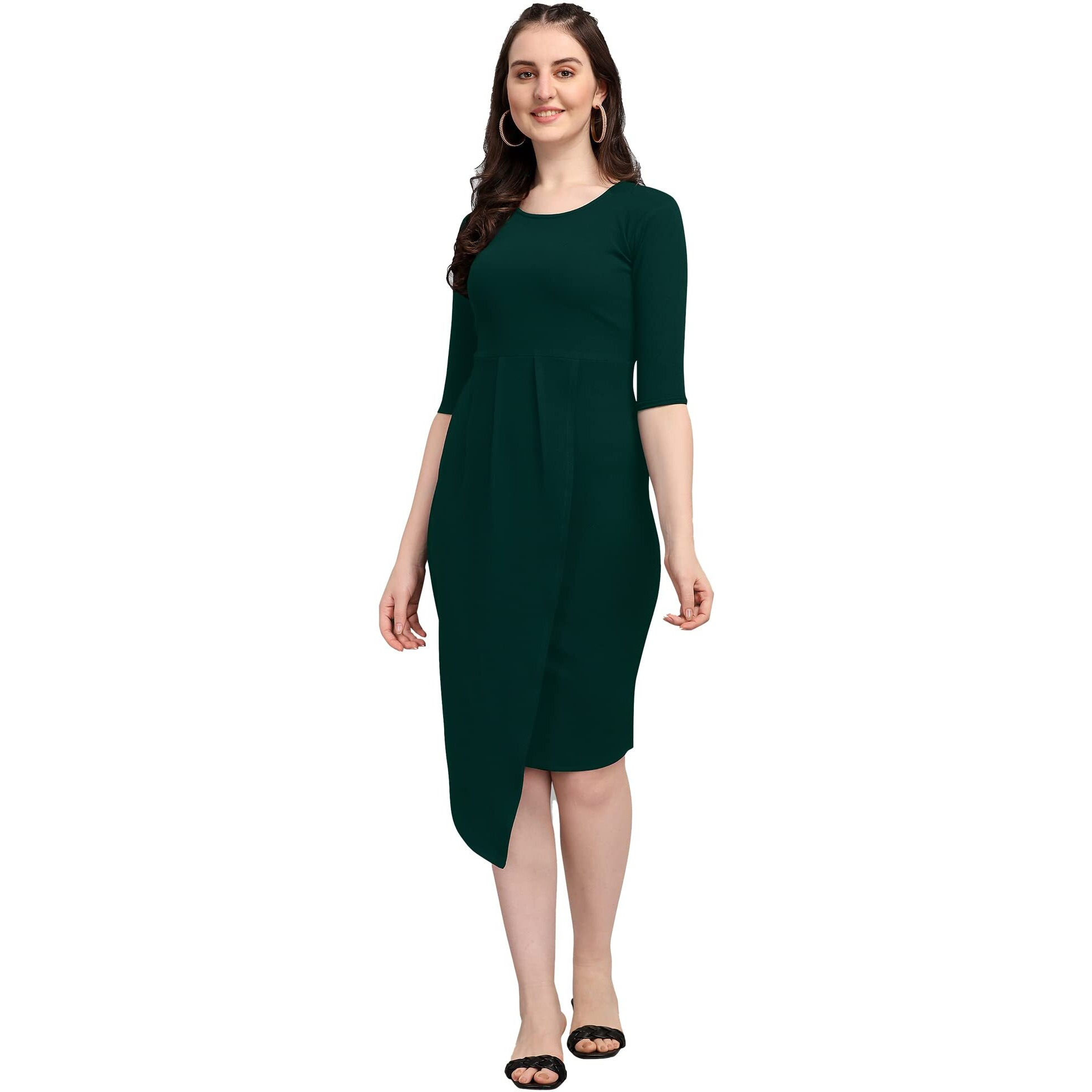 Purvaja Women's Corduroy Bodycon Knee Length Dress (Ruby-125-Gn-Xl_Green