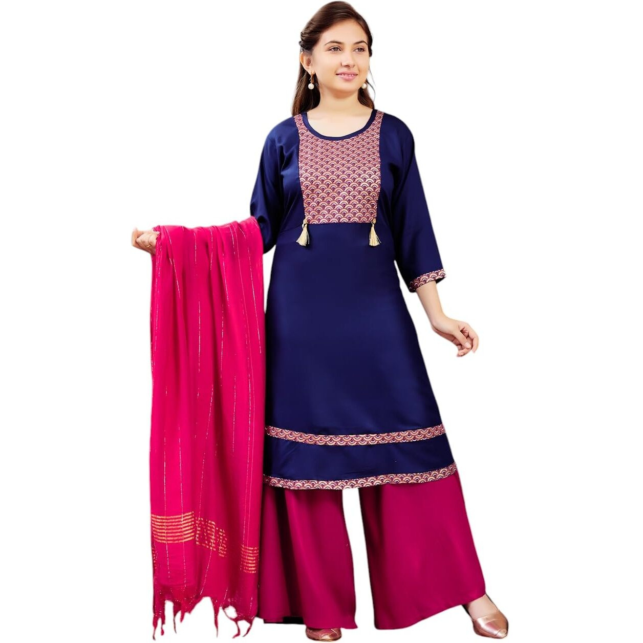 Aarika Girls Navy Blue Colour Printed Cotton Kurti (10-15 Years)