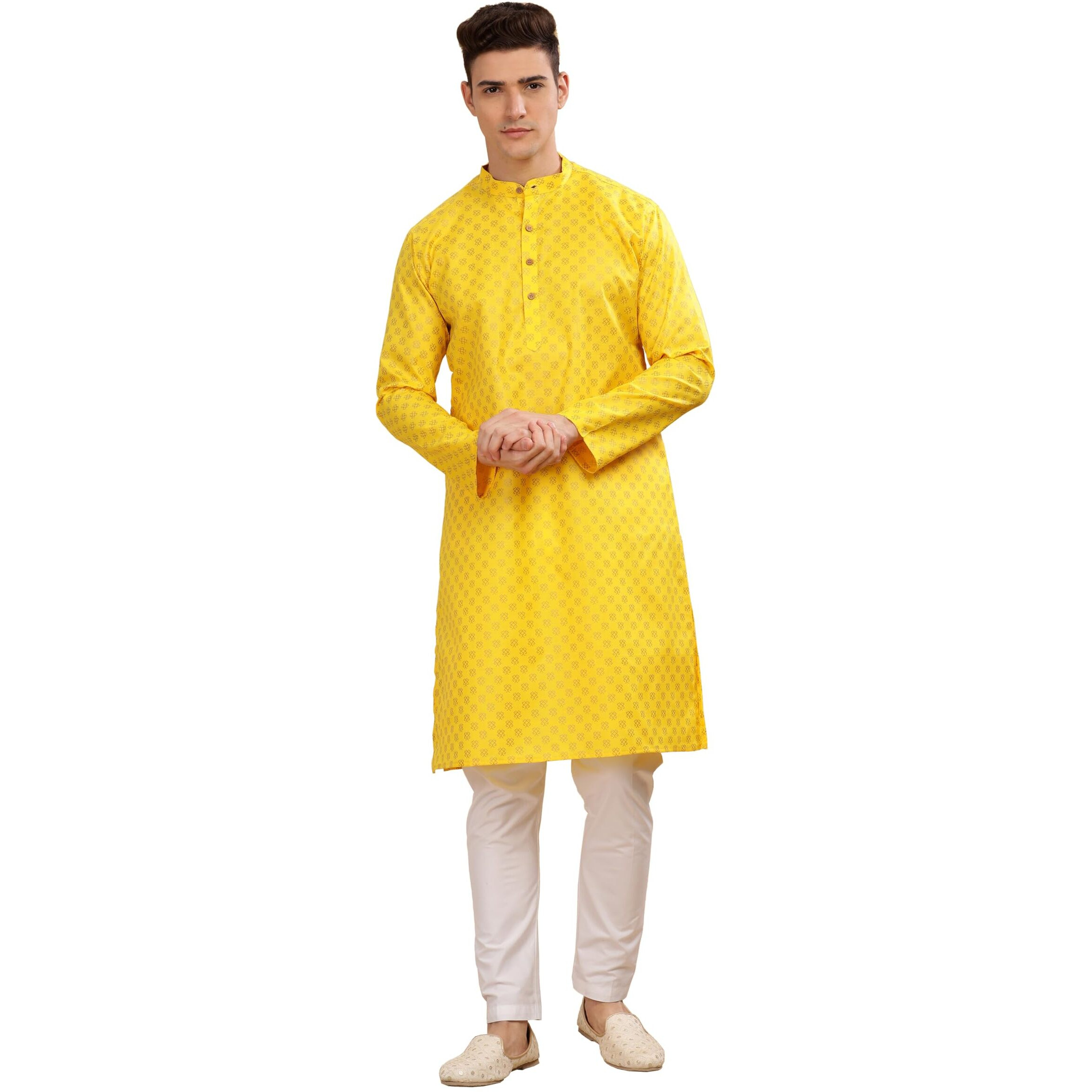 Be Active Men's Cotton Regular Kurta (C-399-1_Yellow-2