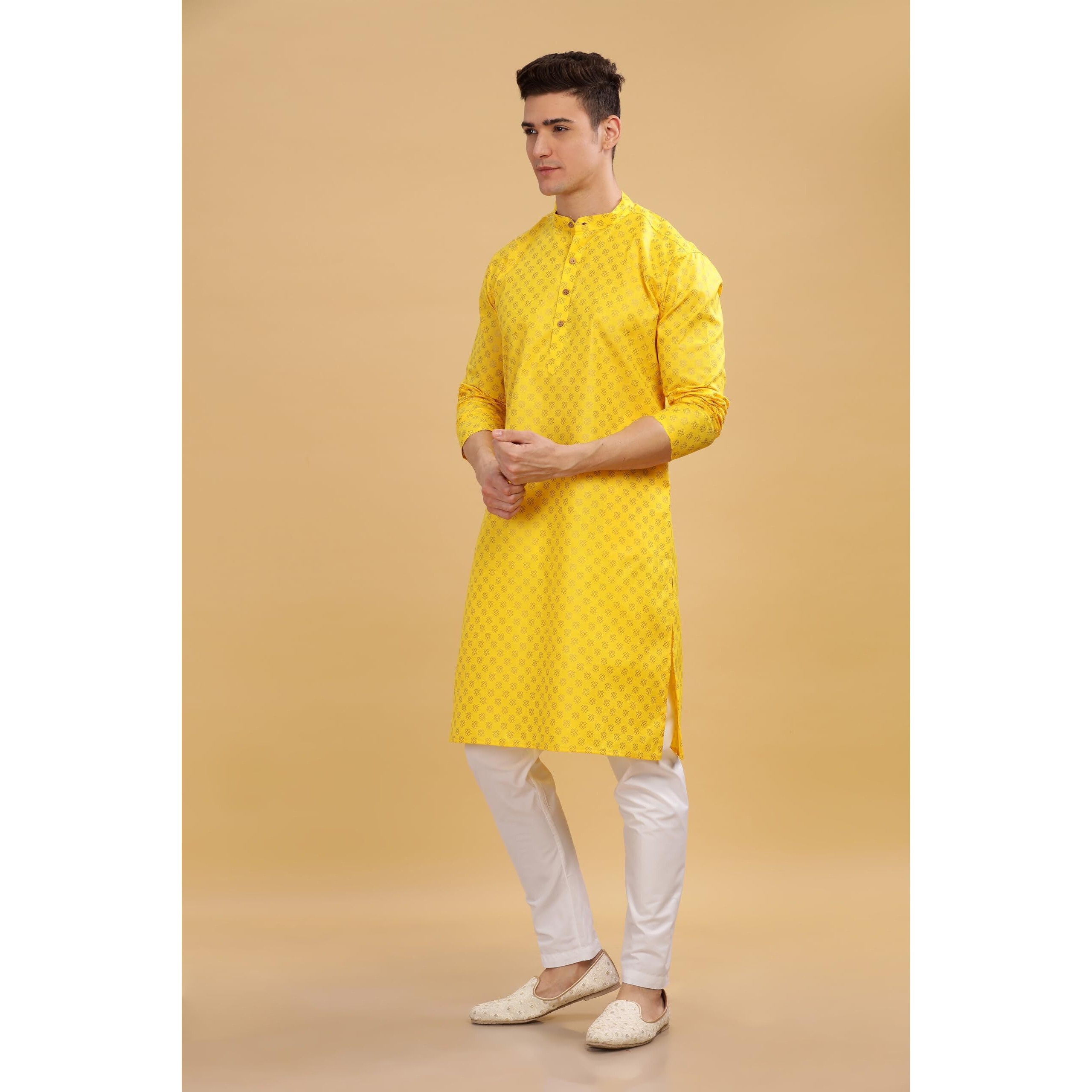 Be Active Men's Cotton Regular Kurta (C-399-1_Yellow-2