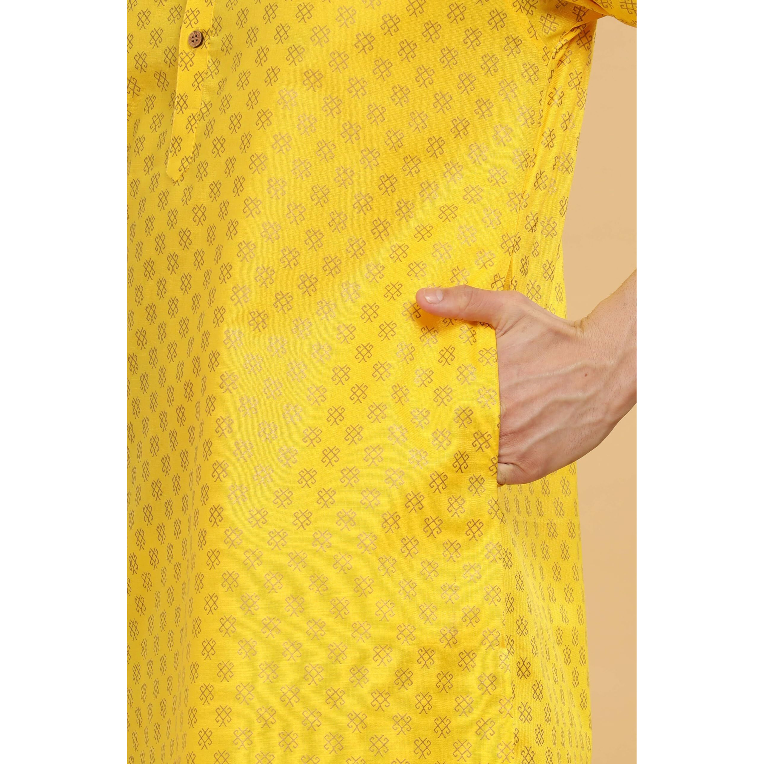 Be Active Men's Cotton Regular Kurta (C-399-1_Yellow-2