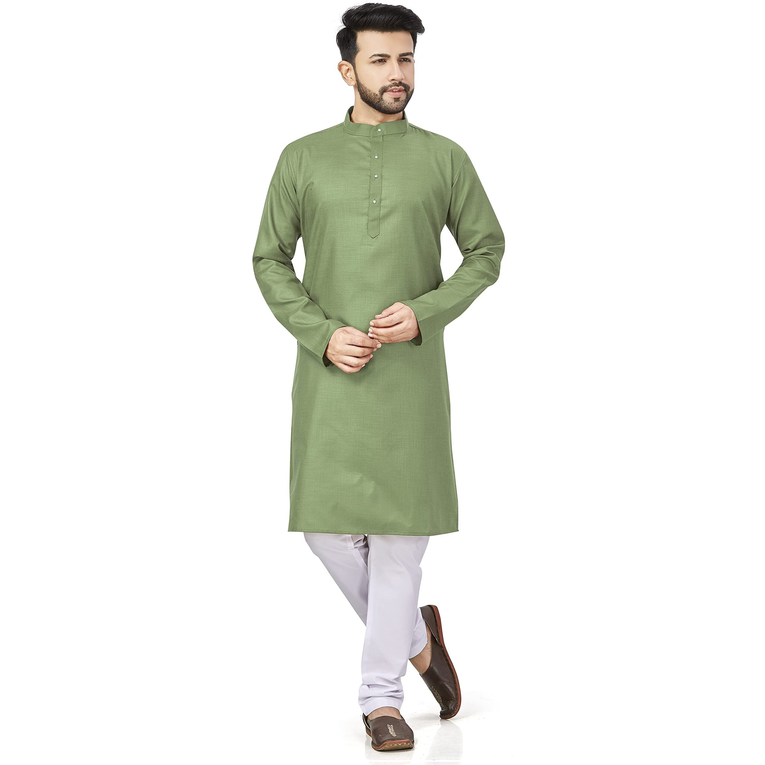 Be Active 100% Cotton Stylish Trendy Solid Pattern Full Sleeve Comfortable Men's Kurta Pyjama Set Gives Rich Look Rfsk0001_31_Set_S Light Green