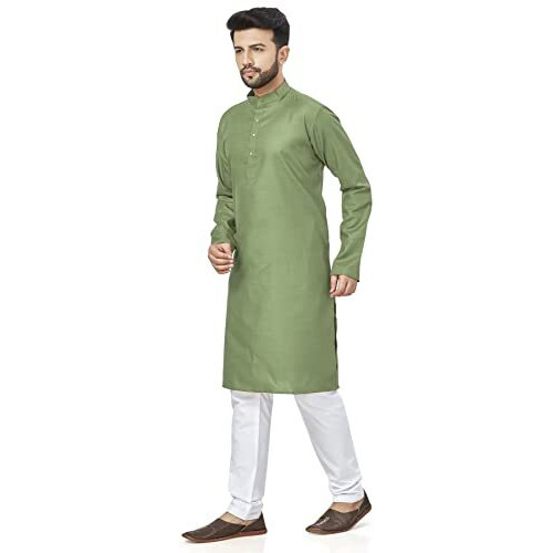 Be Active 100% Cotton Stylish Trendy Solid Pattern Full Sleeve Comfortable Men's Kurta Pyjama Set Gives Rich Look Rfsk0001_31_Set_S Light Green