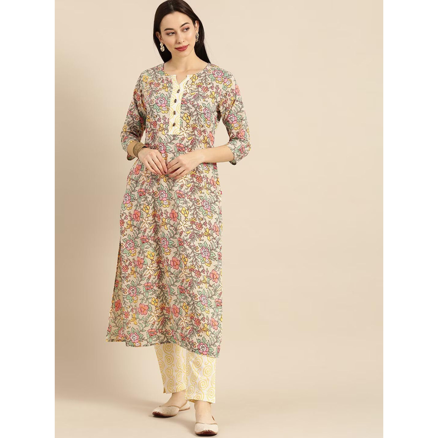 Rytras Women's Printed Straight Kurta And Pant Set(Multicolour,Xl)