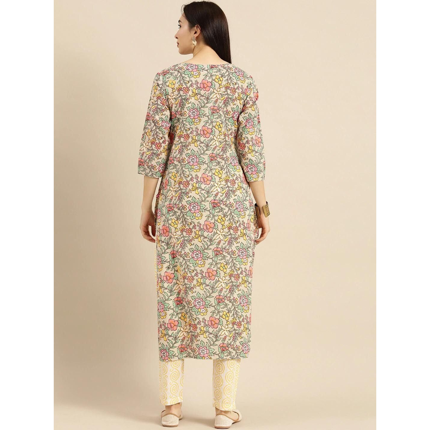Rytras Women's Printed Straight Kurta And Pant Set(Multicolour,S)