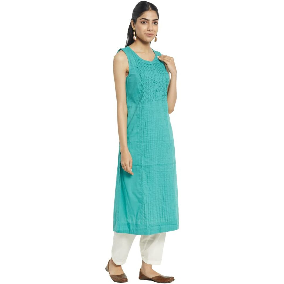 Fabindia Women's Cotton Slim Kurta (10713570Bu_Blue_Xs)