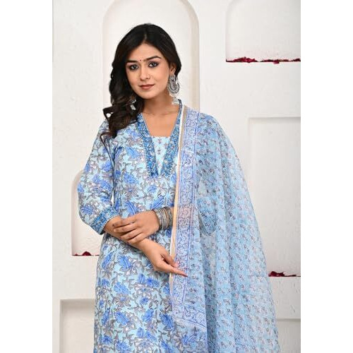 Fabnex Cotton Blend Regular Women Kurta Set (K-63-Skyblue-Xl_Sky Blue