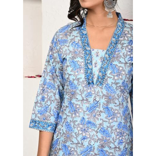 Fabnex Cotton Blend Regular Women Kurta Set (K-63-Skyblue-Xl_Sky Blue