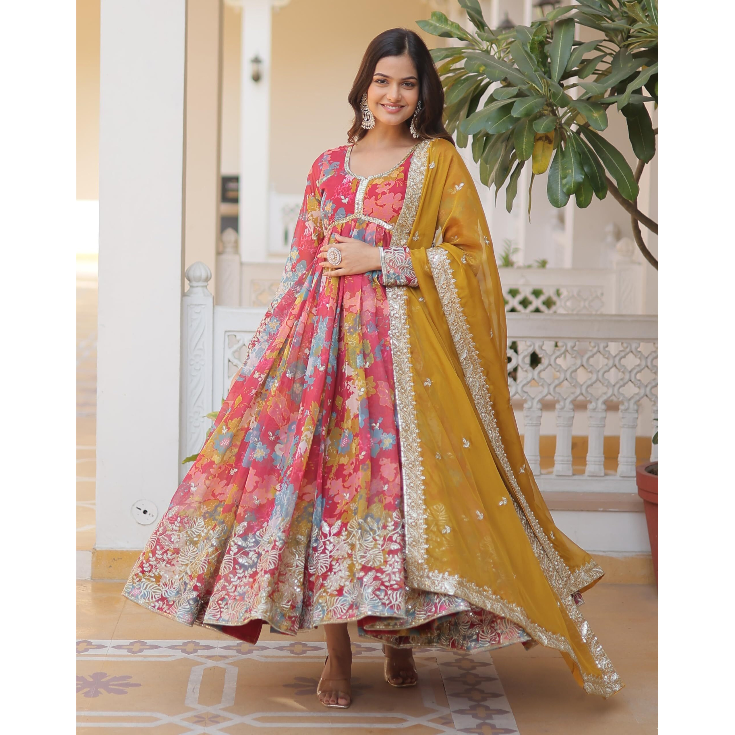 Fashion Basket Georgette Anarkali Kurta For Women Pink