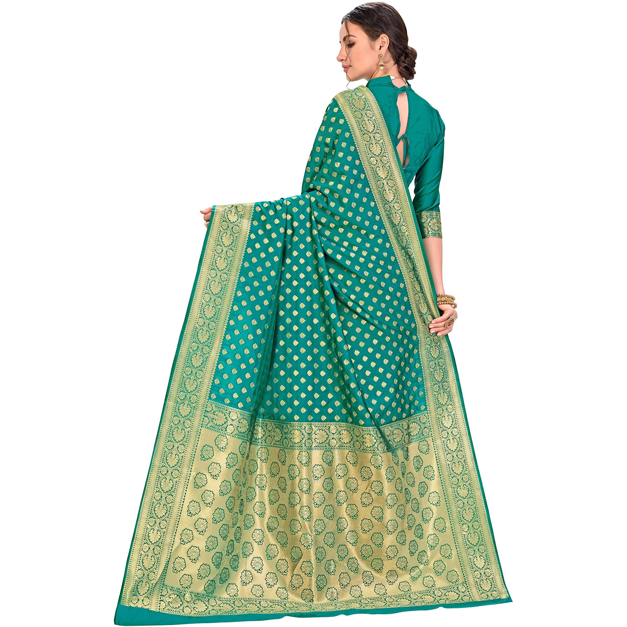 Glory Sarees Women's Woven Pure Soft Kanjivaram Silk Saree Banarasi Style With Blouse Piece For Wedding (Kara128_Rama)