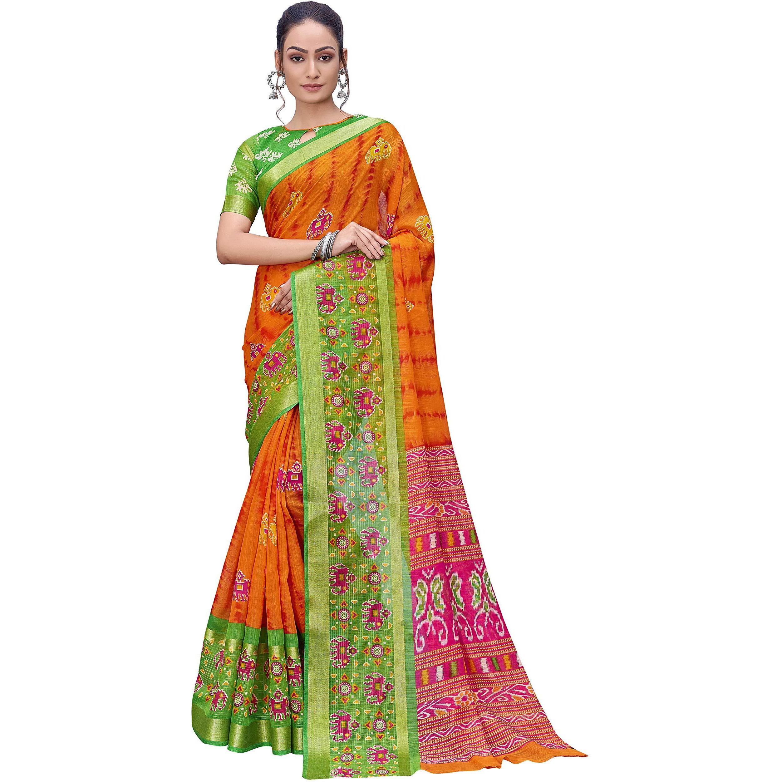 Glory Sarees Women's Cotton Saree With Blouse Piece (Gs_Shibori_Print101_Orange)