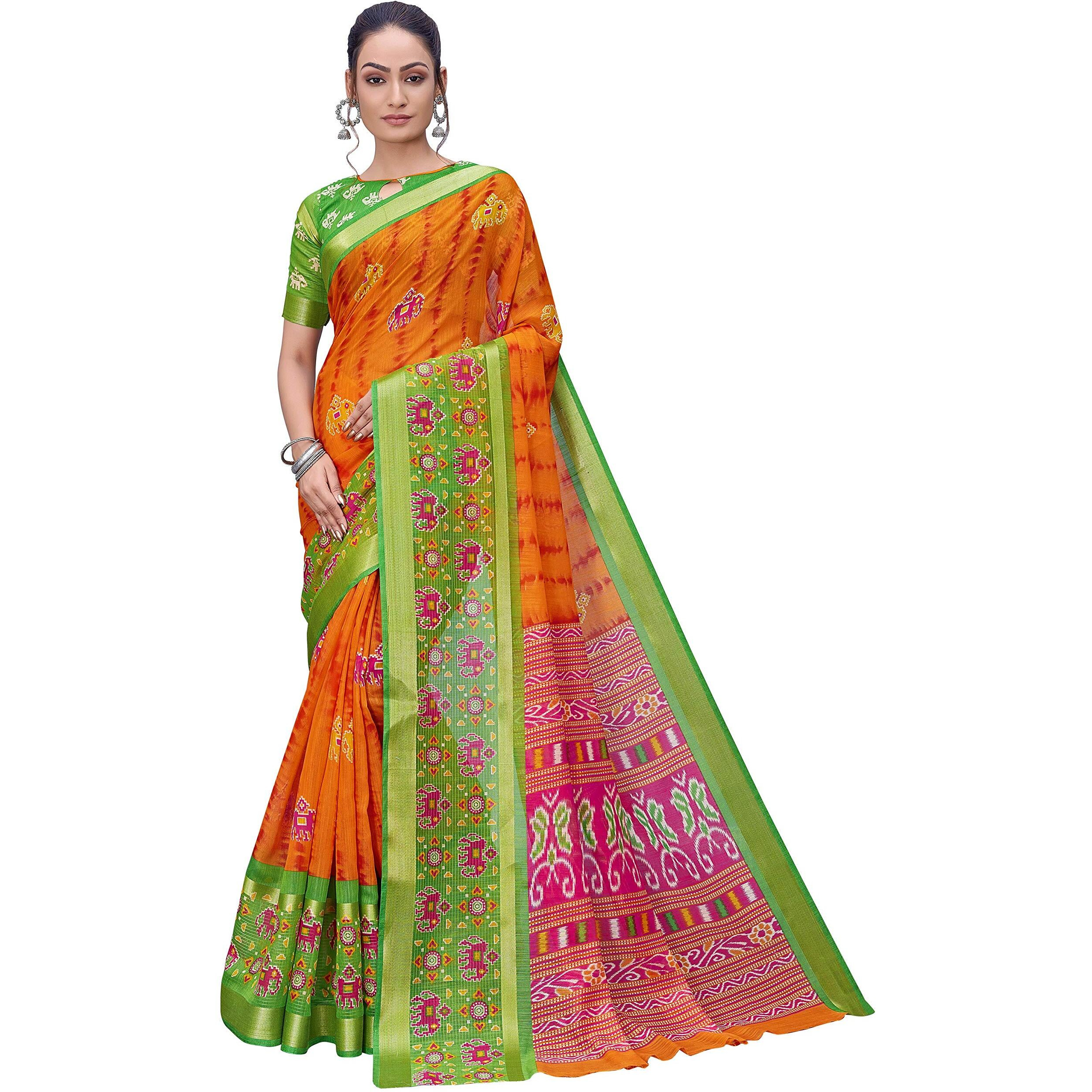 Glory Sarees Women's Cotton Saree With Blouse Piece (Gs_Shibori_Print101_Orange)