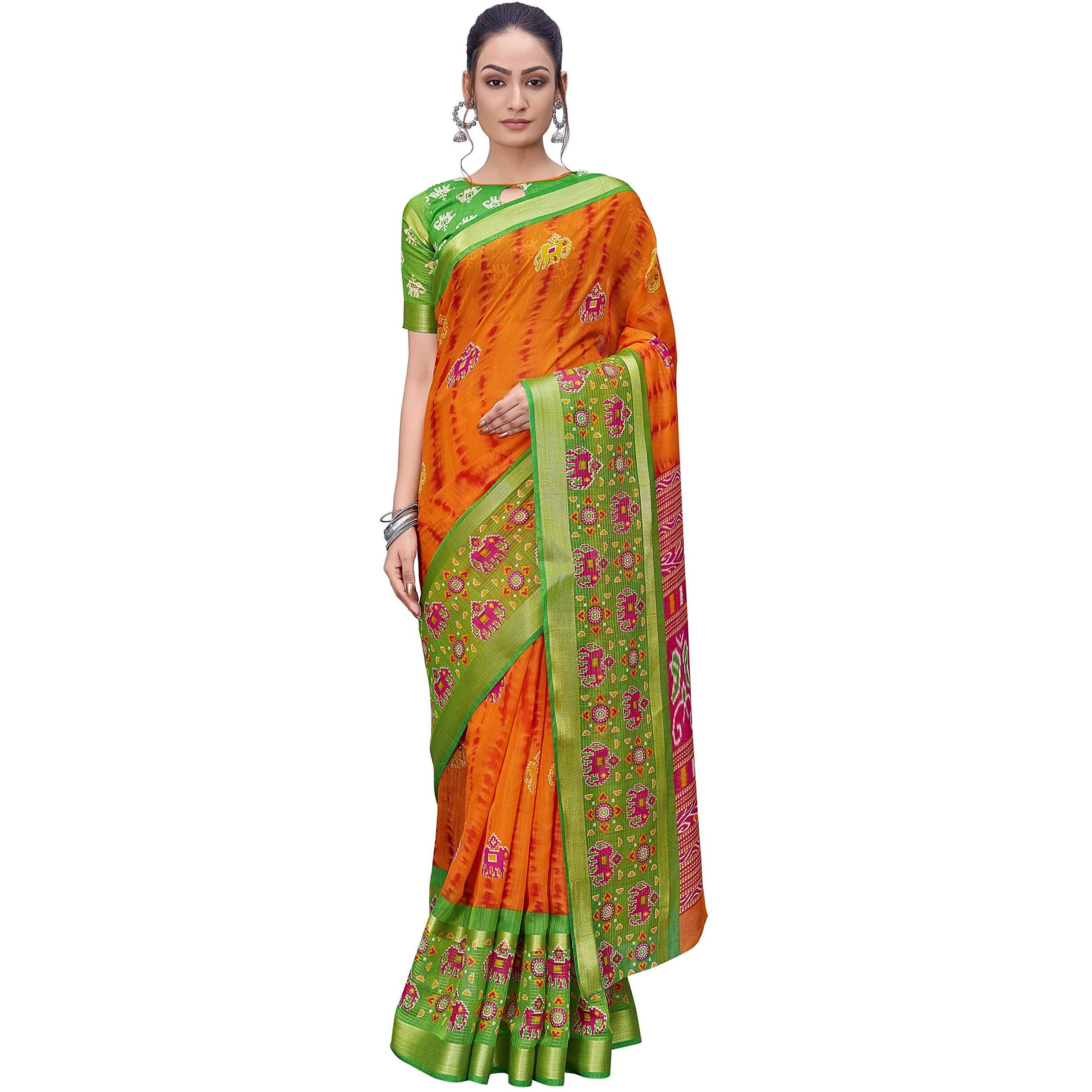 Glory Sarees Women's Cotton Saree With Blouse Piece (Gs_Shibori_Print101_Orange)
