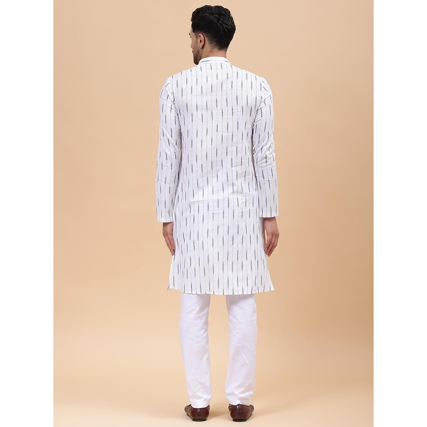 See Designs White Cotton Regular Fit Mandarin Collar Printed Kurta Set Long Sleeves_Sdkt121901Xs