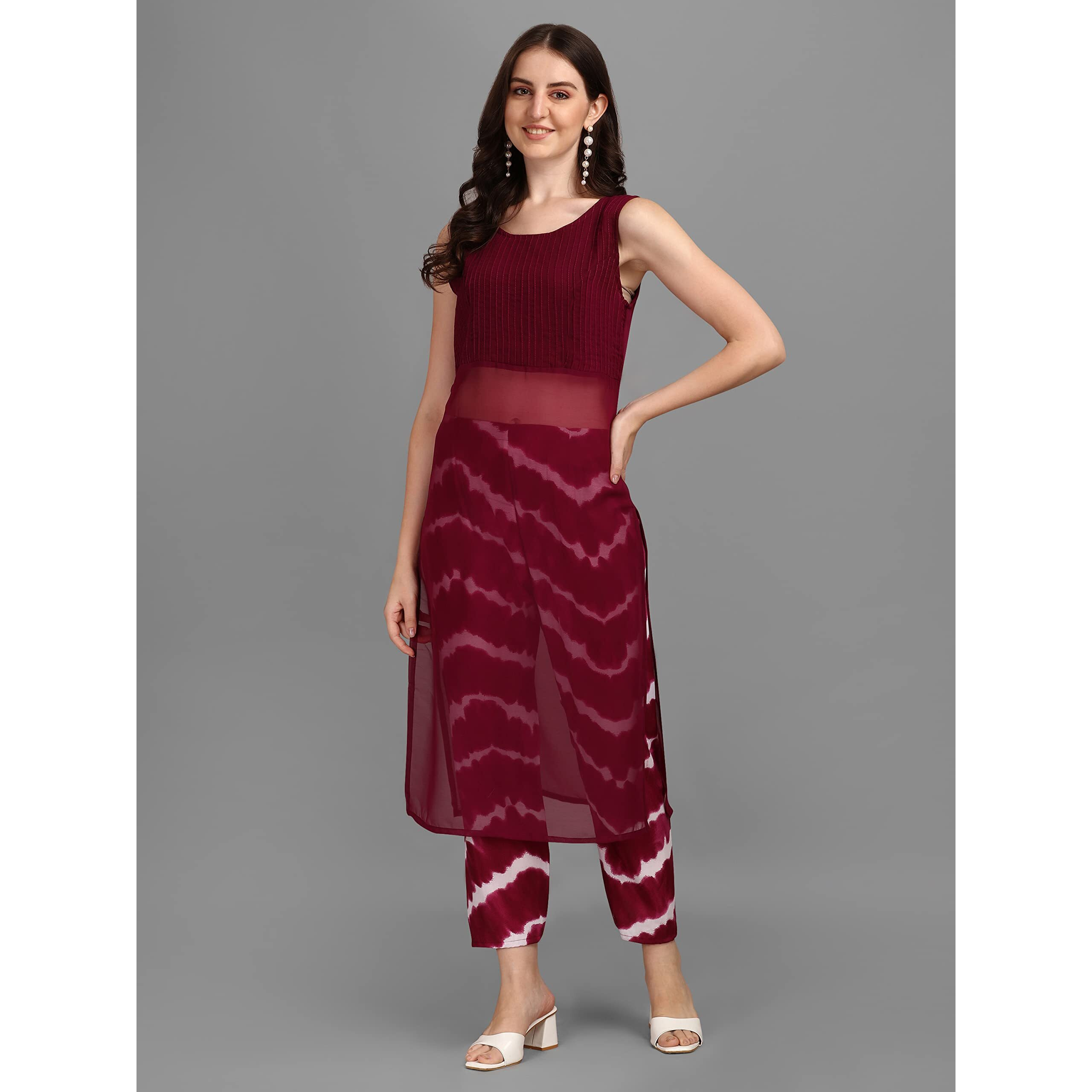 Gufrina Women's Crepe Printed Straight Kurta & Pant For Girls