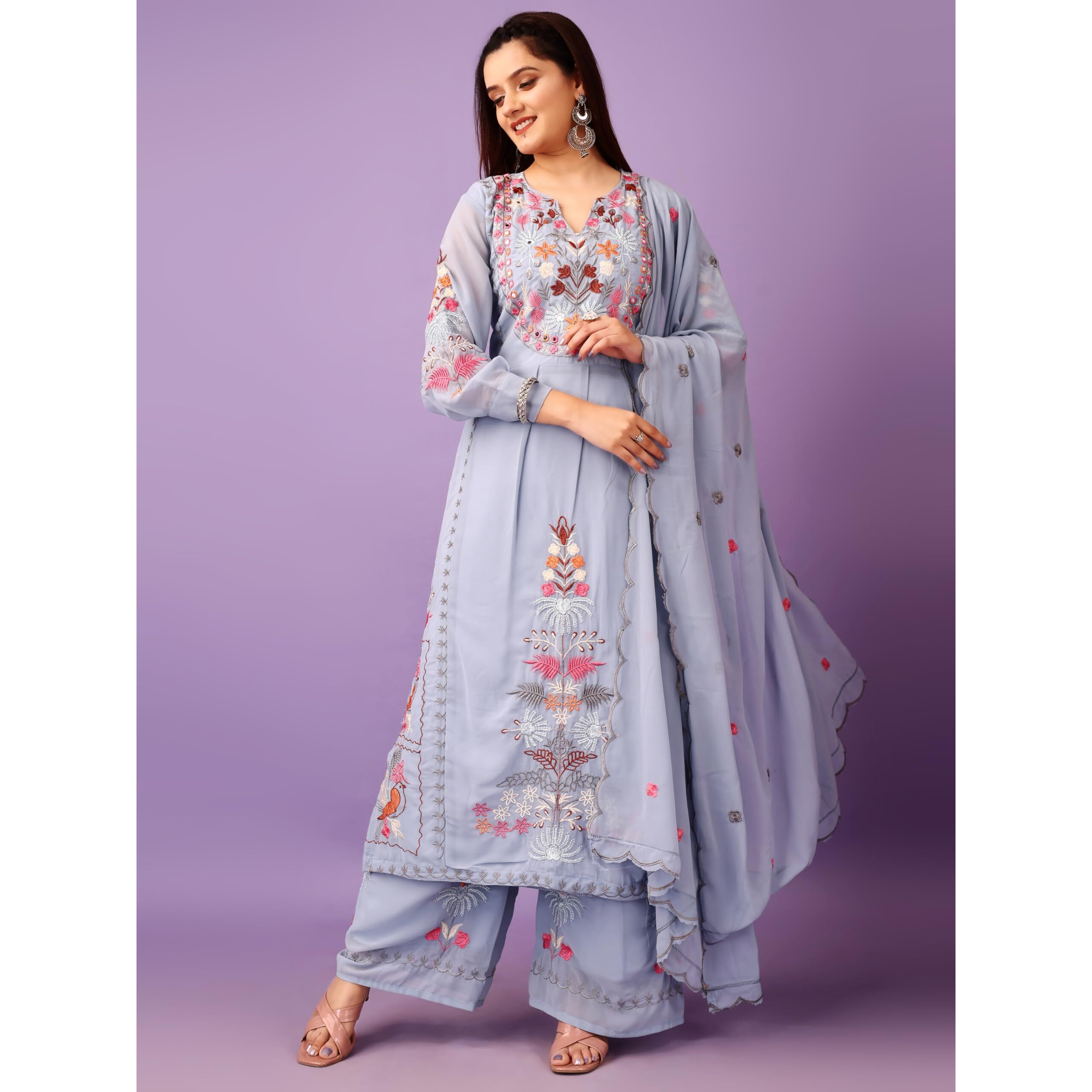 Fashion Basket Women's Georgette Kurta Duptta Set Blue