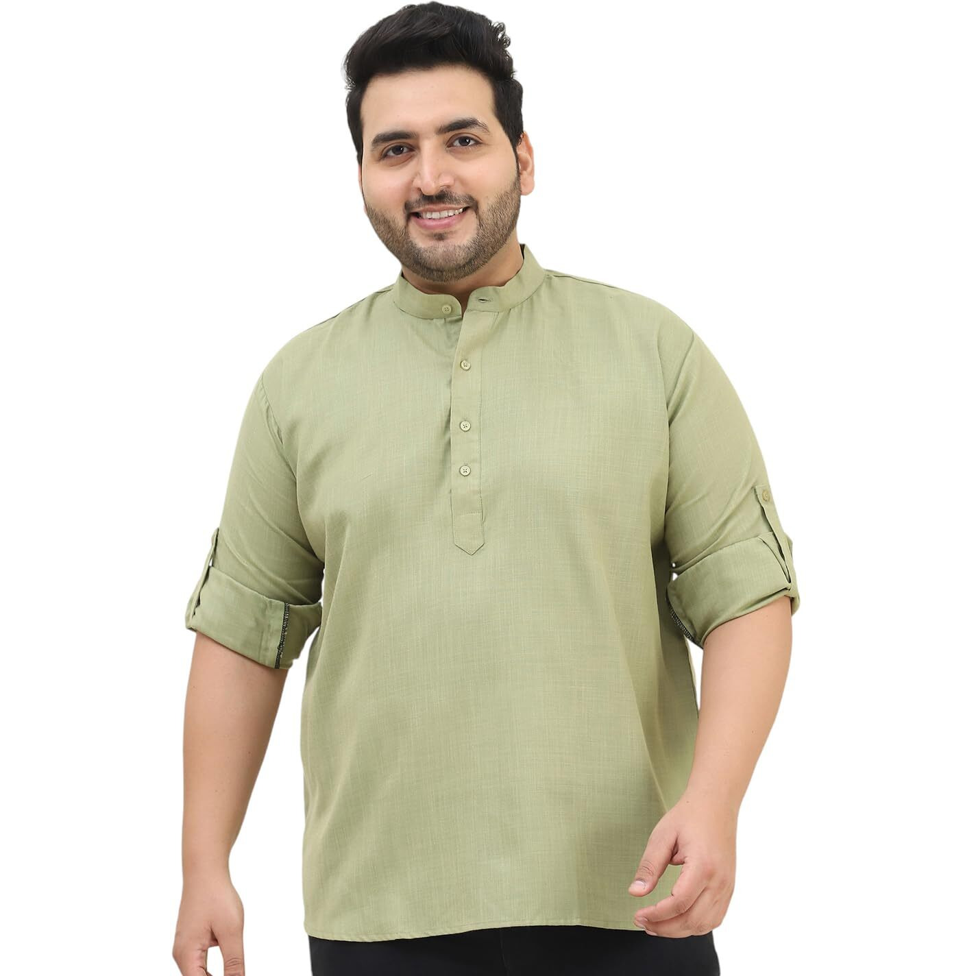 Sojanya Plus(Since 1958), Men's Cotton Pista Green Short Kurta