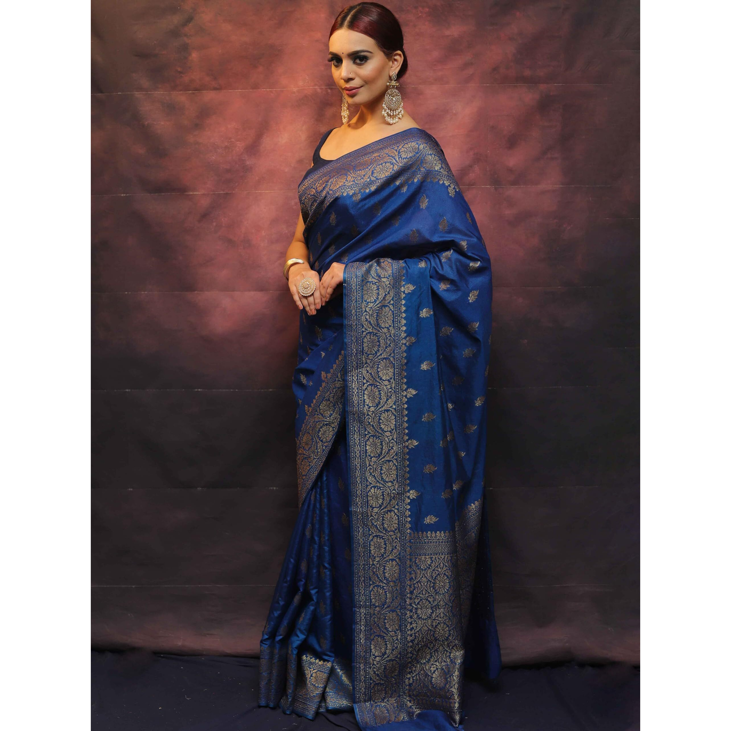 Sugathari Women's Banarasi Saree Pure Kanjivaram Silk Saree Soft New Ladies 2025 Design Wear Pattu Sarees Latest Sadi Party Sari Collections With Blouse Piece (San Pari-223-Navy Blue)