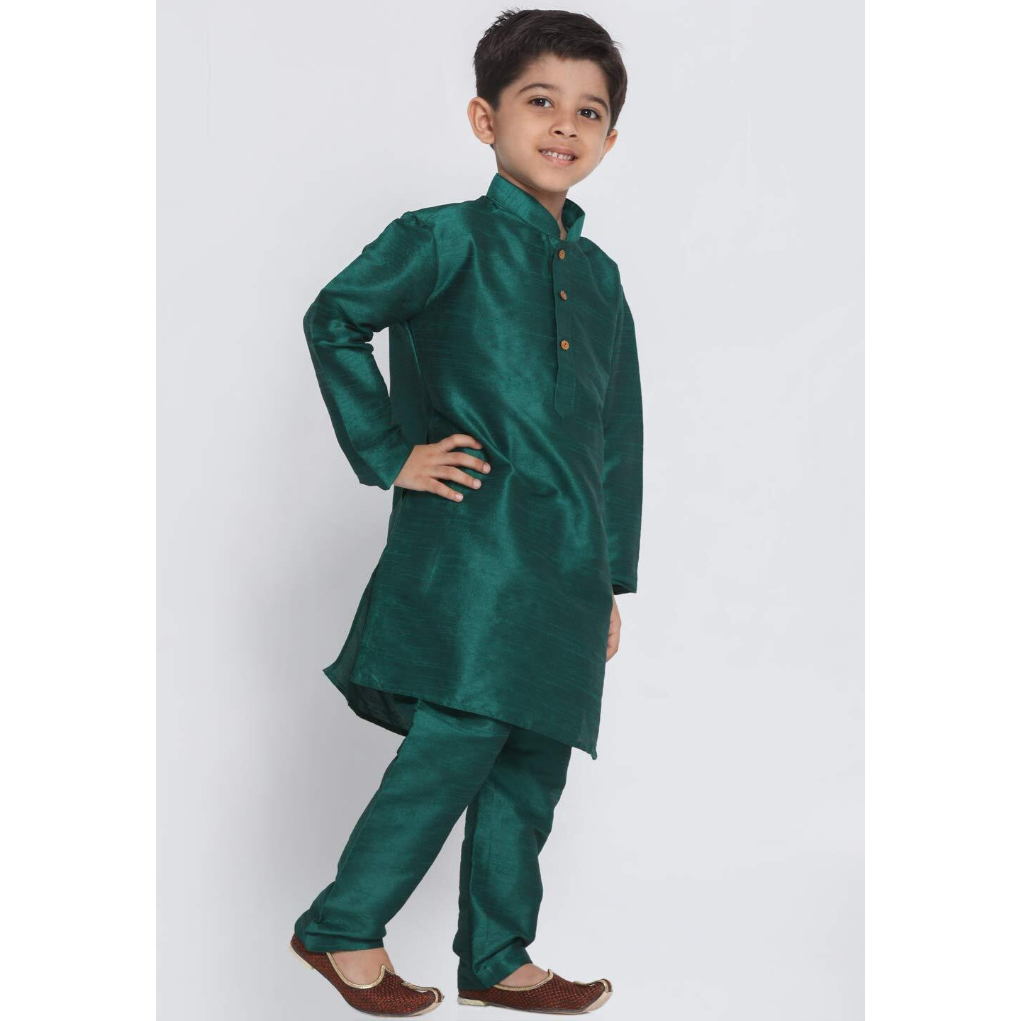 Jbn Creation Boys' Bottle Green Silk Blend Kurta And Pyjama Set_Vasbkgn001Npgn_16