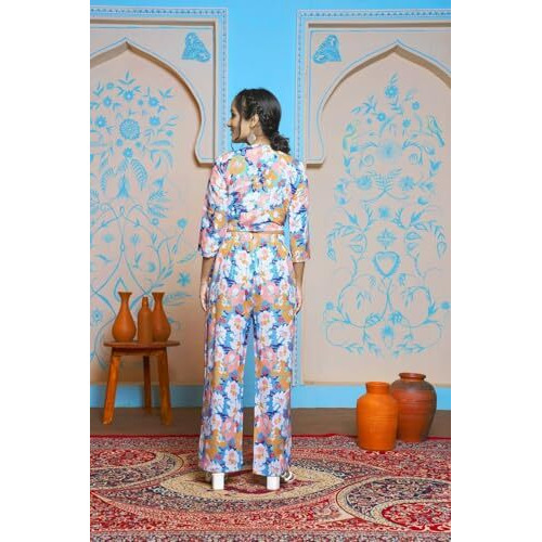 Leriya Fashion Women Rayon Co Ord Set | Summer Floral Co Ord Set | Formal Co Ord Set | Women Co Ord Set (Xx-Large, Multicolor)