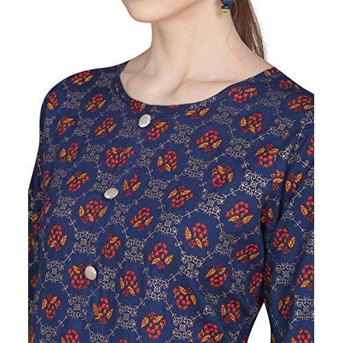 Lookmark Women's Rayon Straight Kurta (Ks1014-L-White_Navy_Large)