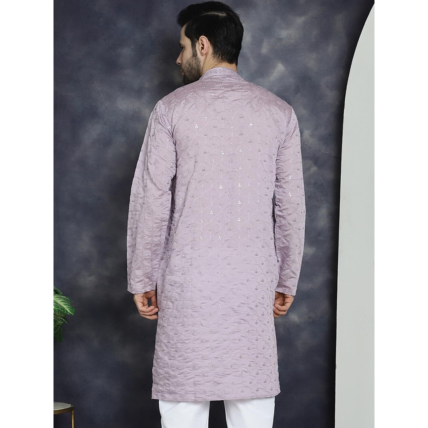 Jompers Men Purple Sequins Embroidered Kurtas (Purple, M)