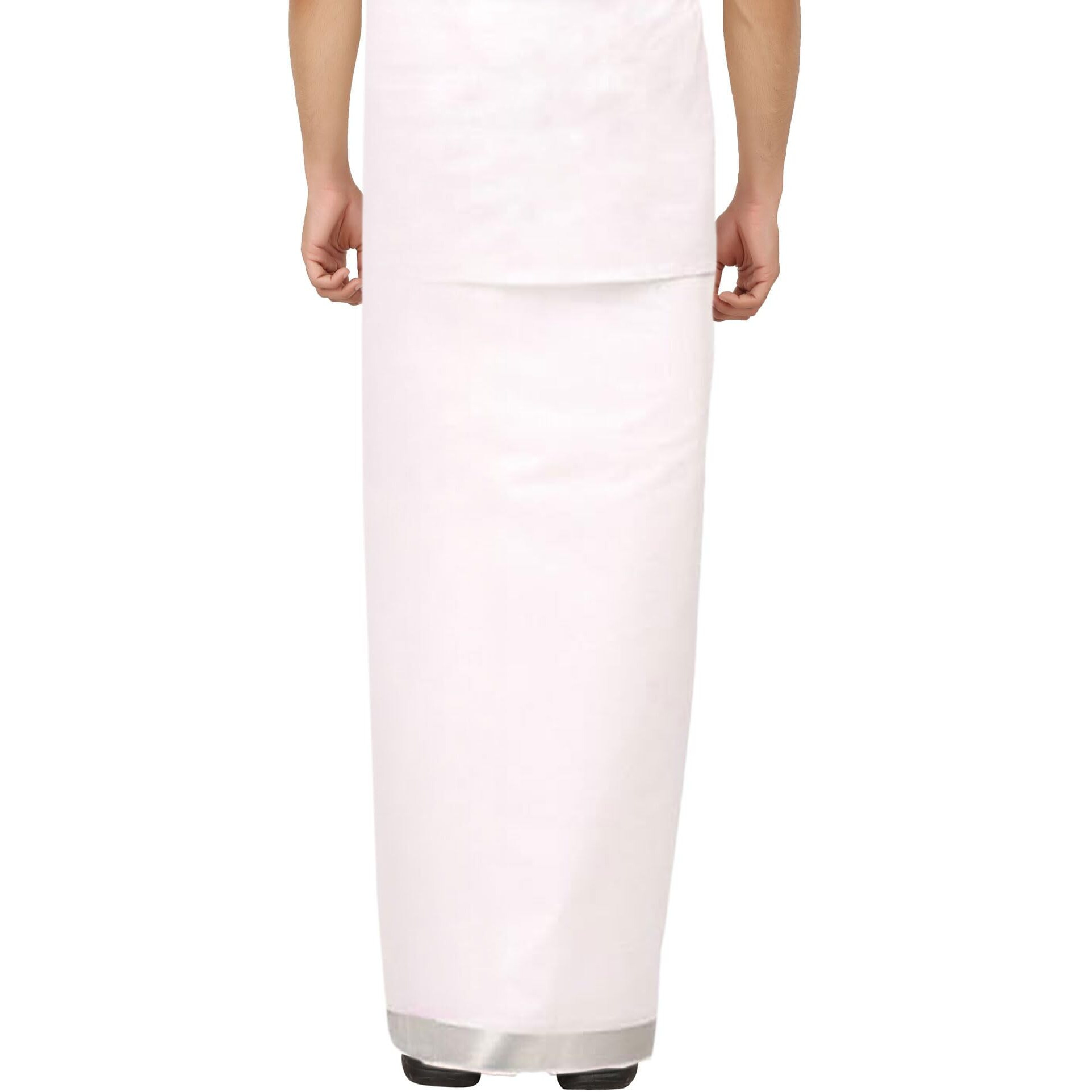 Prakasam Cotton Mens Silver Jari Border Supreme Quality Single Dhoti (1.28X2.00 Meter)