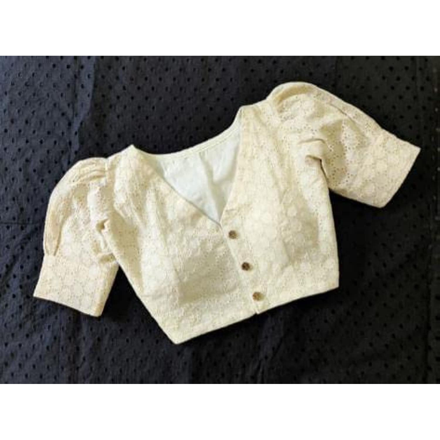 Pujia Mills Women's Cotton Chikankari Embroidery Work Readymade Saree Blouse Readymade Puff Sleeve For Women V Neck Fancy Blouses For Women For Lehenga Choli (Hakoba White 36)