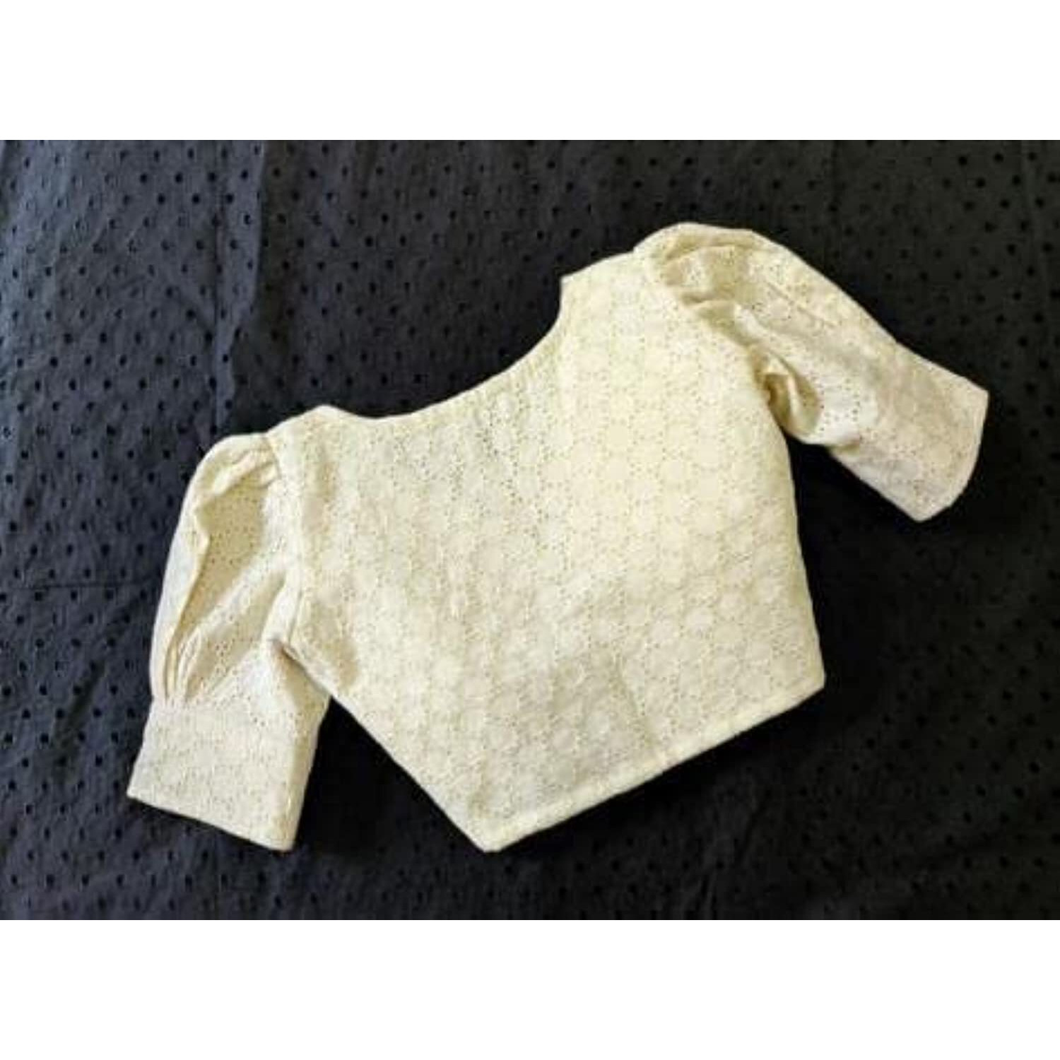 Pujia Mills Women's Cotton Chikankari Embroidery Work Readymade Saree Blouse Readymade Puff Sleeve For Women V Neck Fancy Blouses For Women For Lehenga Choli (Hakoba White 36)