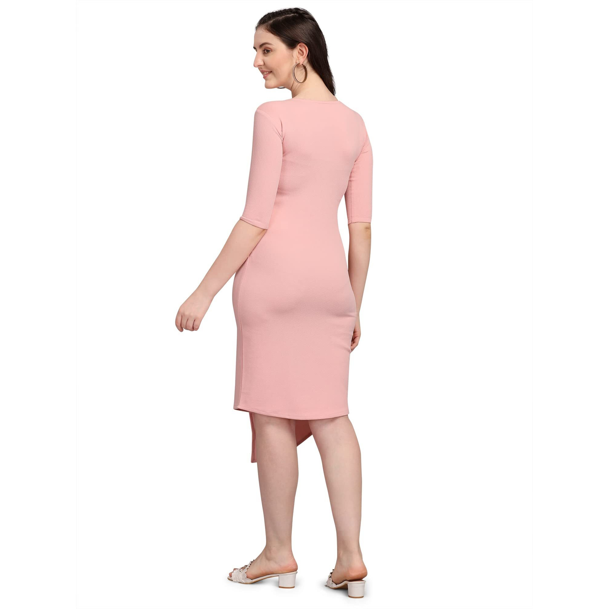 Purvaja Women's Corduroy Bodycon Knee Length Dress (Ruby-122-Pe-S_Peach