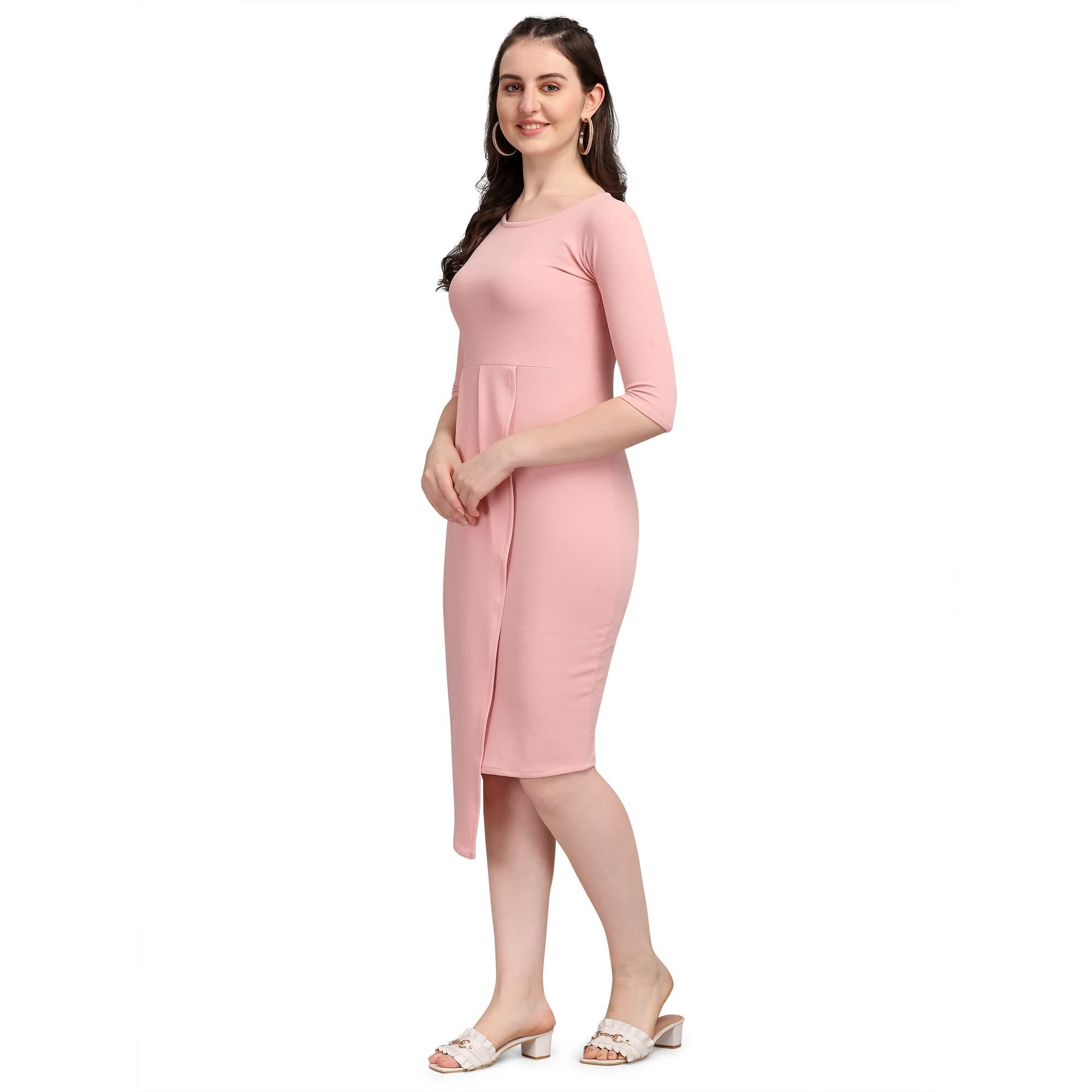 Purvaja Women's Corduroy Bodycon Knee Length Dress (Ruby-122-Pe-S_Peach