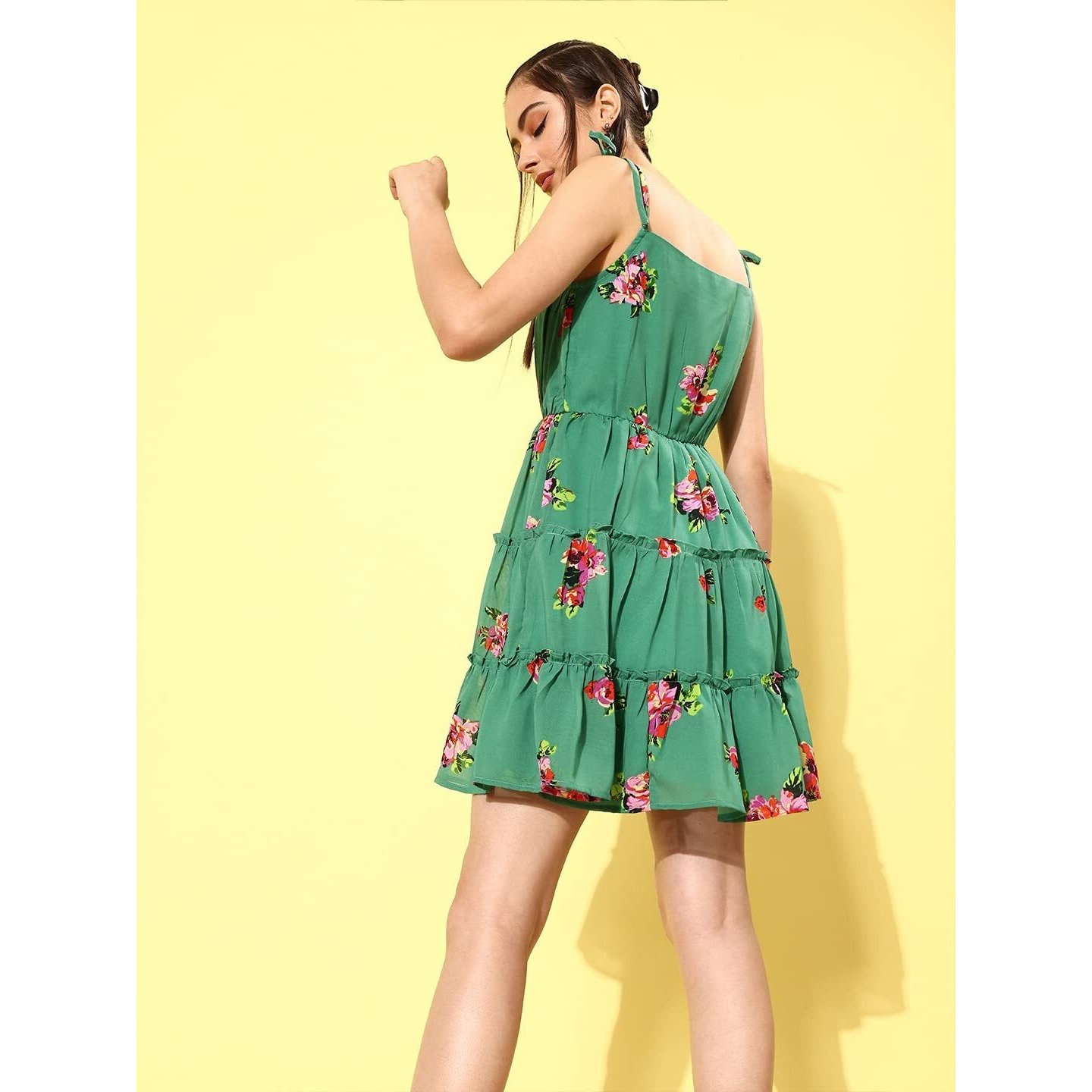 Rare Women Casual Green Colour Above Knee Floral Dress
