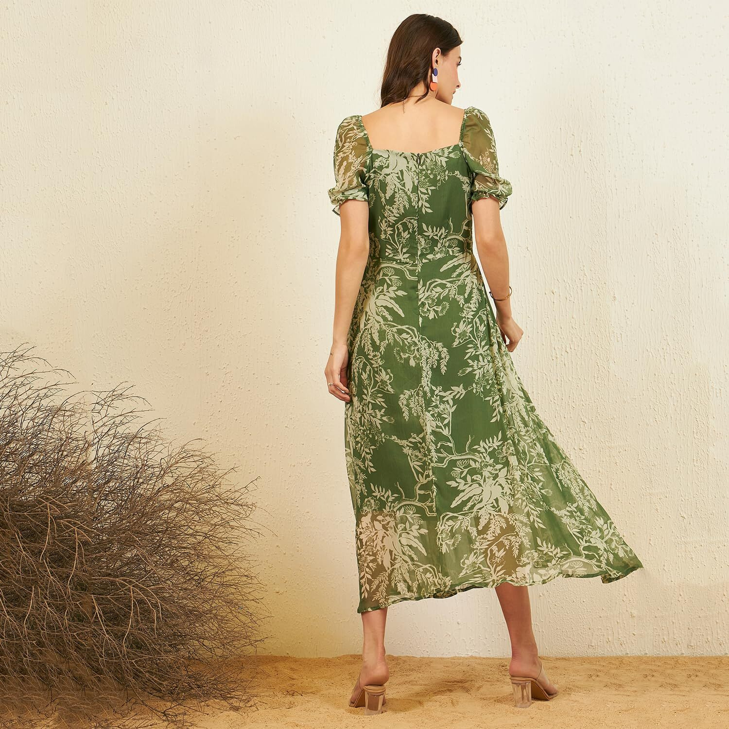 Rare Women's Chiffon Fit And Flare Maxi Dress (Ep6218F_Olive_Xl)