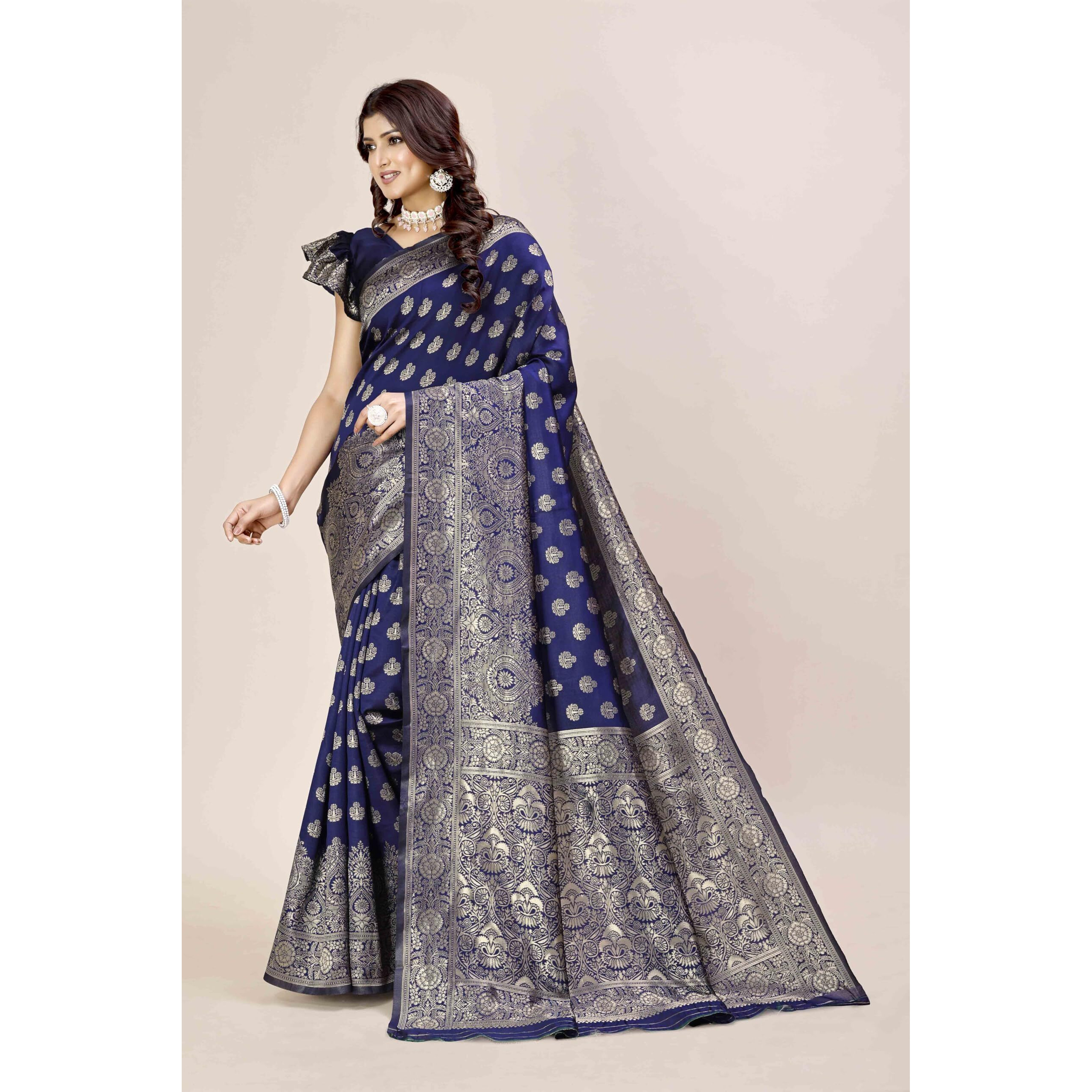 Shasmi Women's Banarasi Saree Pure Kanjivaram Silk Saree Soft New Ladies 2025 Design Wear Pattu Sarees Latest Party Sari Collections With Blouse Piece For Wedding Sadi (Pari-216 Navy Blue)