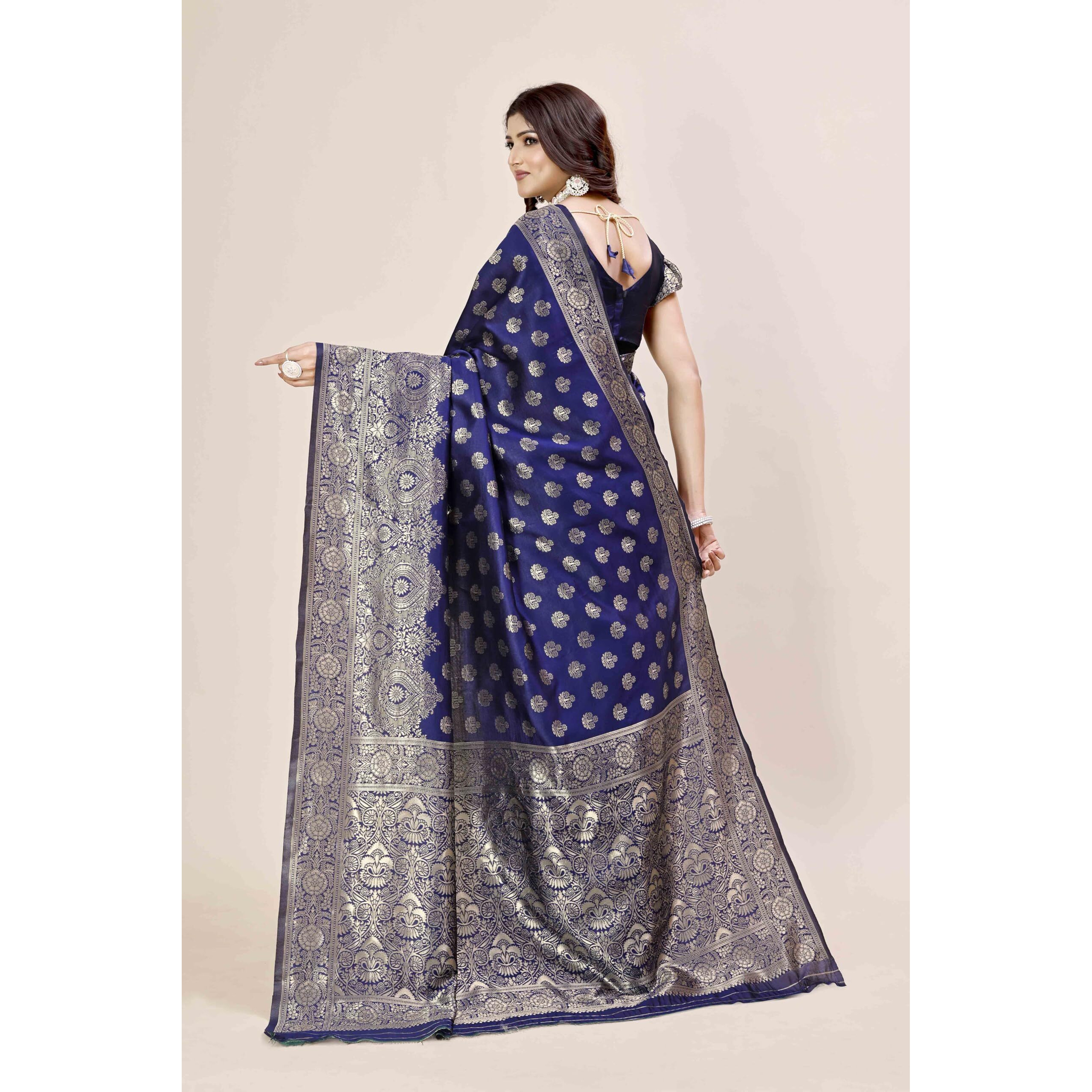 Shasmi Women's Banarasi Saree Pure Kanjivaram Silk Saree Soft New Ladies 2025 Design Wear Pattu Sarees Latest Party Sari Collections With Blouse Piece For Wedding Sadi (Pari-216 Navy Blue)