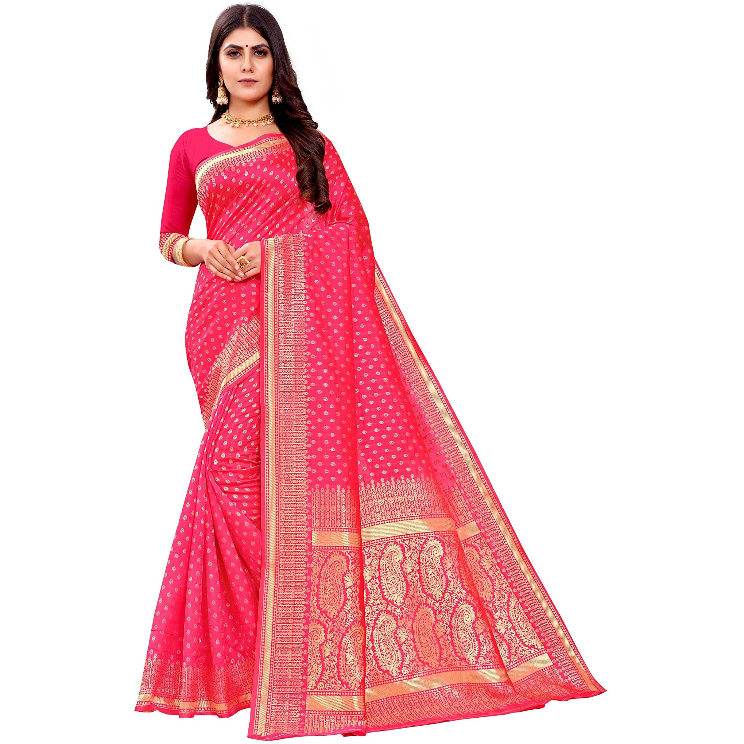 Shasmi Sarees Women's Art Silk Gajari Kanchipuram Saree (San Pari 123 Gajari)