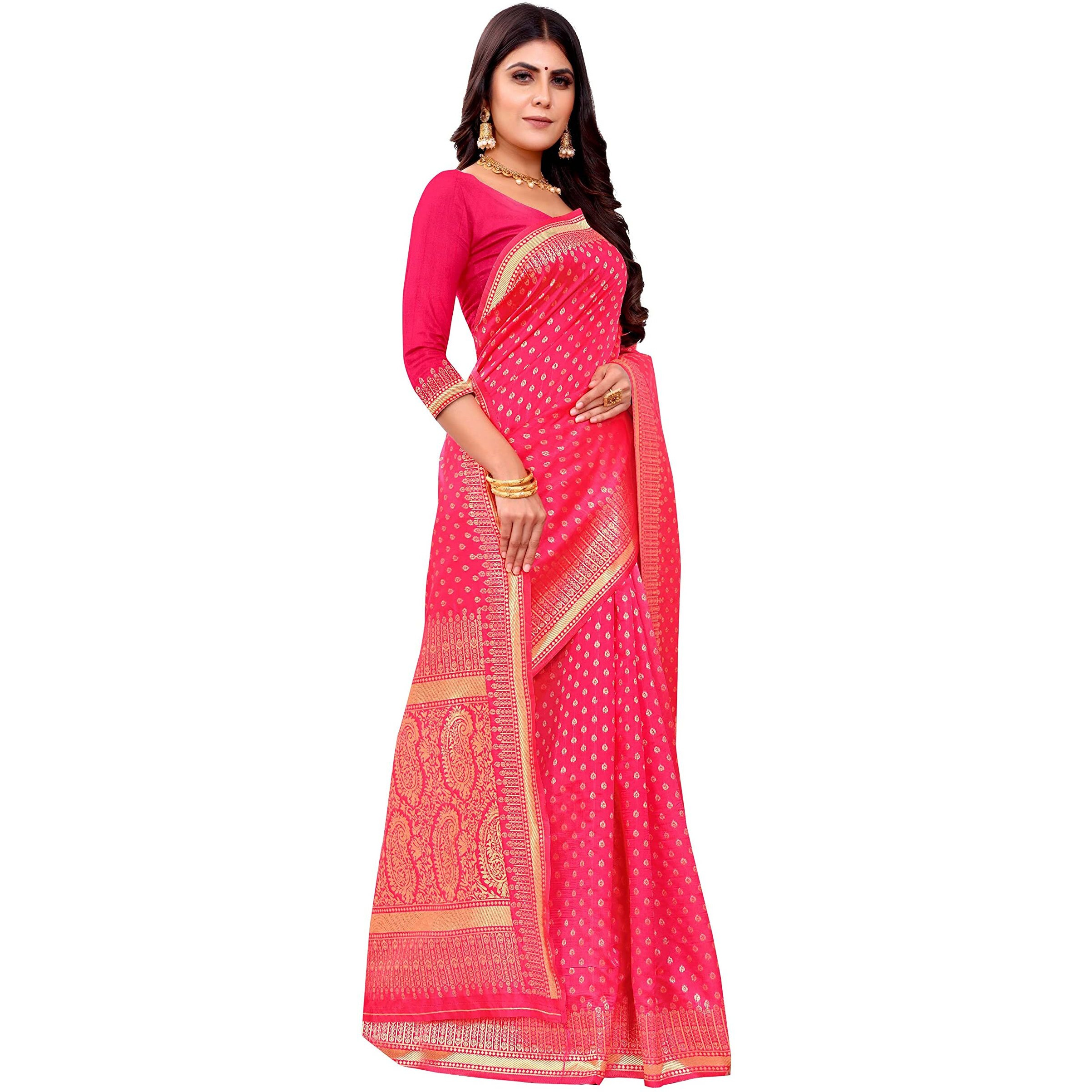 Shasmi Sarees Women's Art Silk Gajari Kanchipuram Saree (San Pari 123 Gajari)