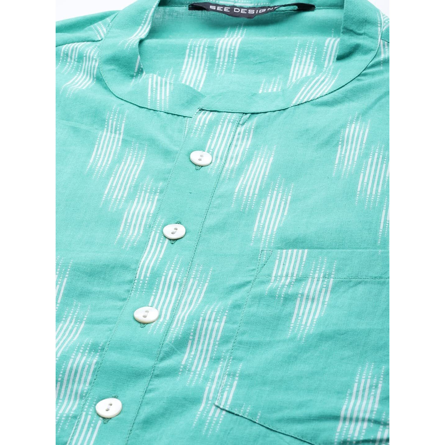 See Designs Cotton Printed Regular Mens Kurta (15258350_Turquoise Blue_S)